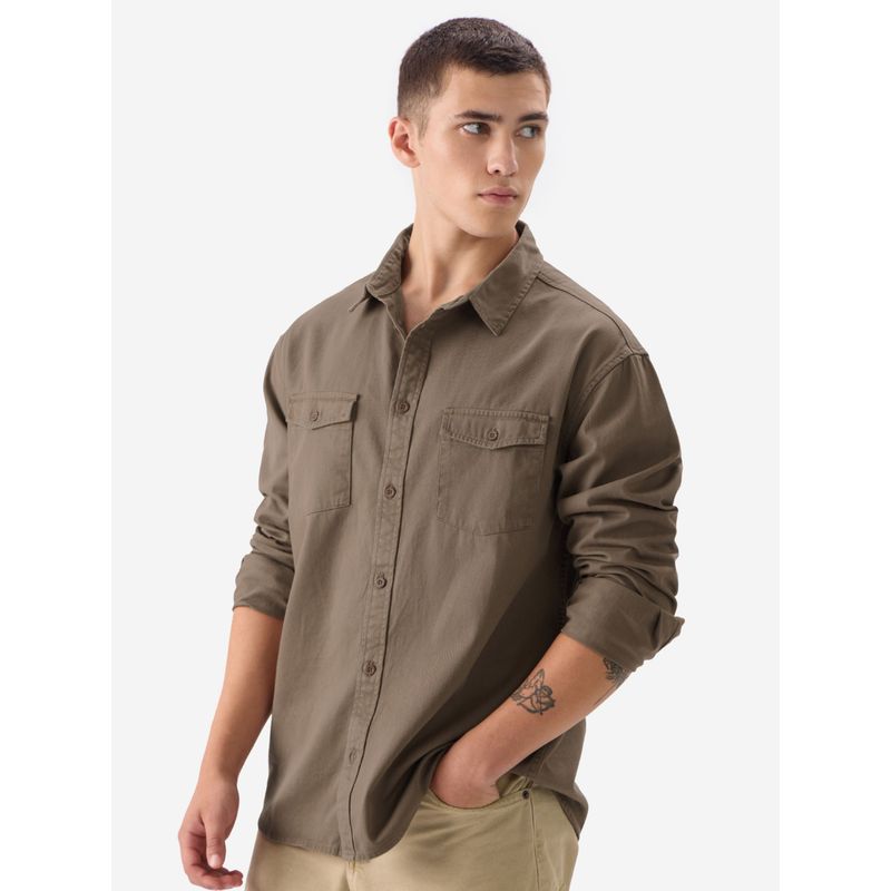The Souled Store Solid Brown Men Utility Shirt (M)