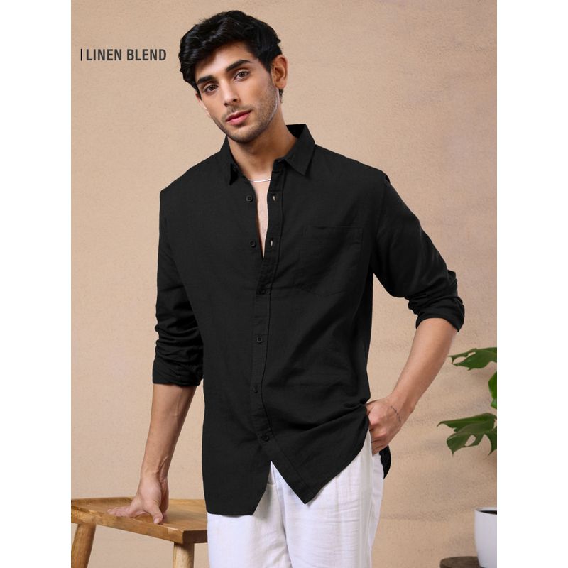 The Souled Store Cotton Linen Bold Black Men Cotton Linen Shirt (M)