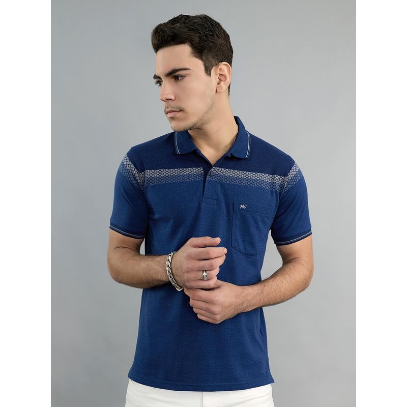 Monte Carlo Navy Blue Stripes Half Sleeves Polo T-Shirt (3XL)