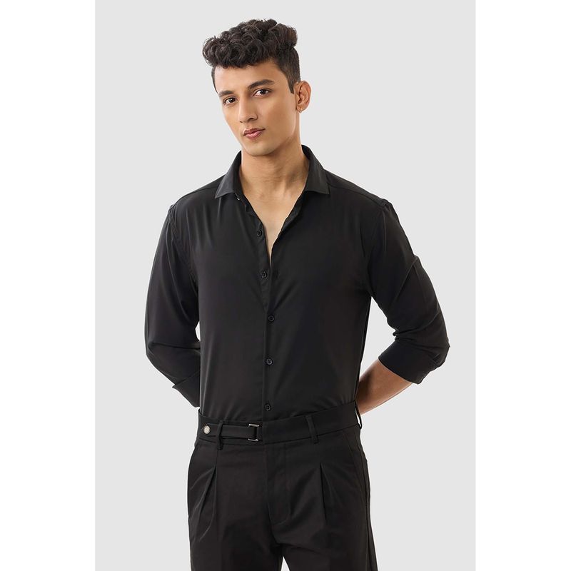 Snitch Men Black Solid Formal Shirt (2XL)
