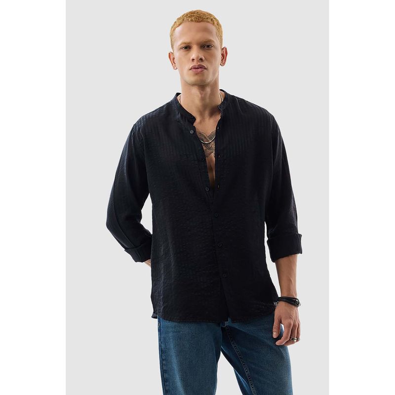 Snitch Men Black Textured Casual Shirt (XL)