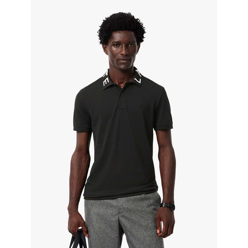 Lacoste Slim Fit Jacquard Branded Polo T-Shirt- Black (L)