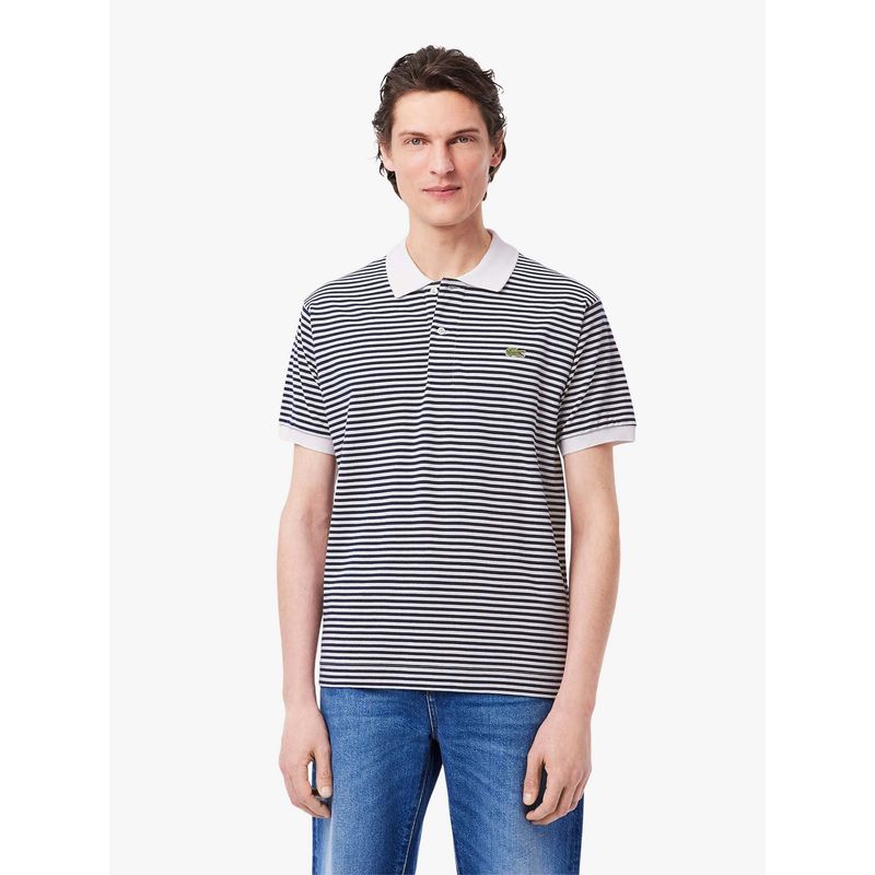 Lacoste Classic Fit L.12.12 Striped Petit Pique Polo T-Shirt- Black (S)