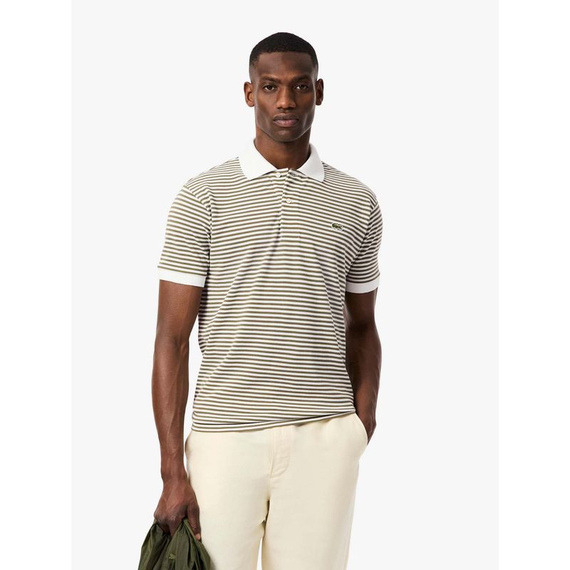 Lacoste Classic Fit L.12.12 Striped Petit Pique Polo T-Shirt- Olive (S)
