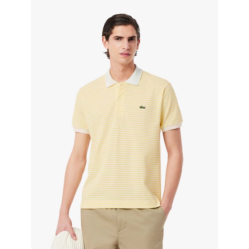 Lacoste Classic Fit L.12.12 Striped Petit Pique Polo T-Shirt- Yellow (S)