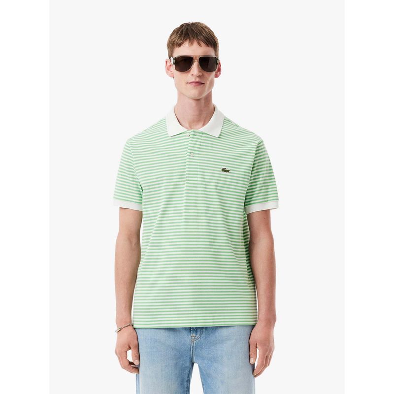 Lacoste Classic Fit L.12.12 Striped Petit Pique Polo T-Shirt- Green (S)