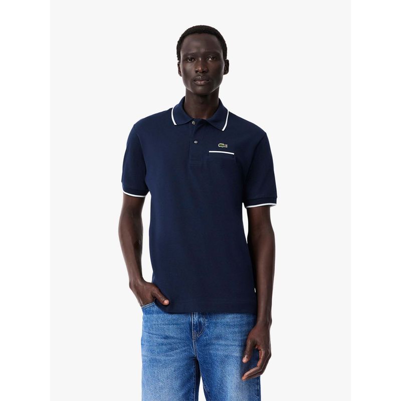 Lacoste Classic Fit Pocket Accent L.12.12 Polo T-Shirt- Navy Blue (S)