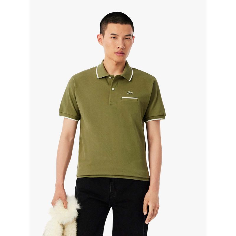 Lacoste Classic Fit Pocket Accent L.12.12 Polo T-Shirt- Olive (S)