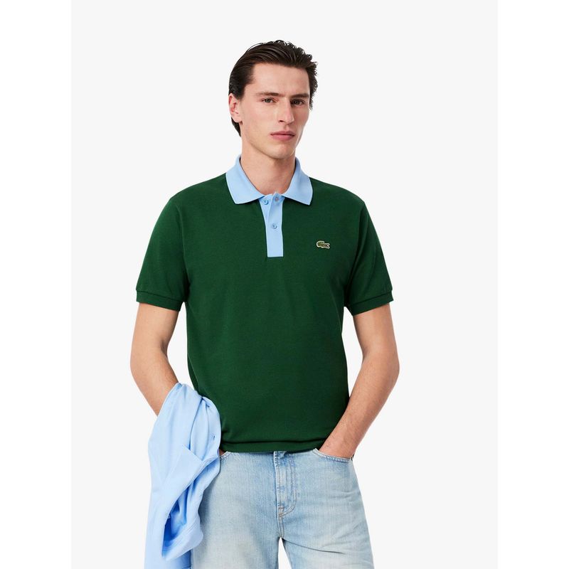 Lacoste Classic Fit Contrast Collar L.12.12 Polo T-Shirt- Green (S)