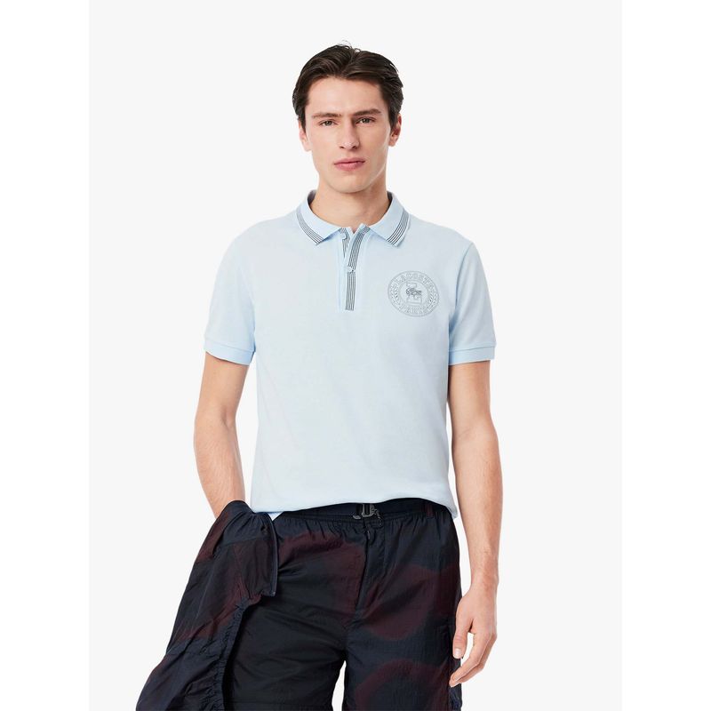 Lacoste Regular Fit L.12.12 Badge Print Polo T-Shirt- Blue (S)