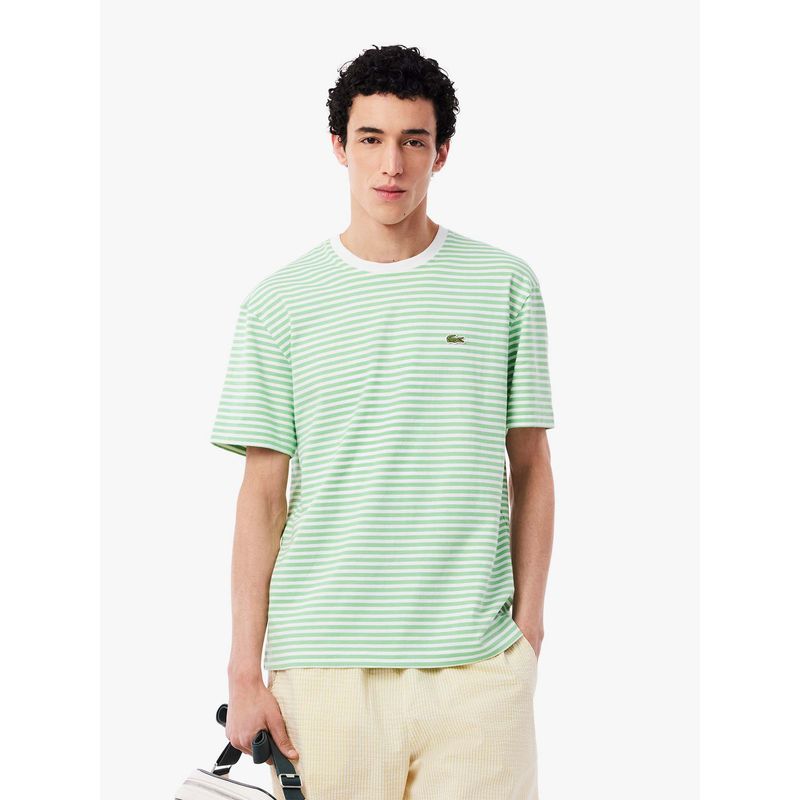 Lacoste Striped Heavy Cotton T-Shirt- Green (XL)