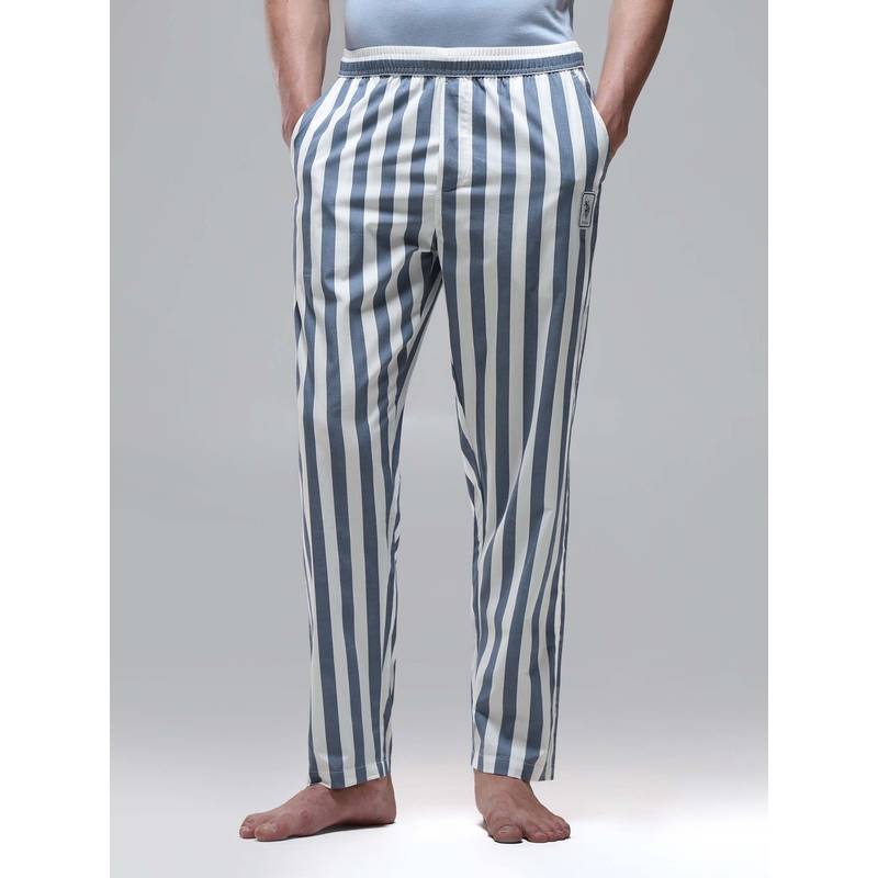 U.S. POLO ASSN. Men Blue Vertical Striped Mid Rise Oelp1 Pyjama (L)