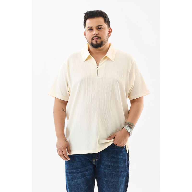 Snitch Cream Solid Half Sleeves Regular Casual Plus Size Polo T-shirt for Men (6XL)