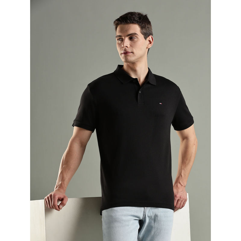 Tommy Hilfiger Solid Regular-Fit Cotton Polo T-shirt - Black (S)