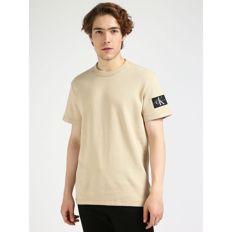 Calvin Klein Solid Regular-Fit Cotton T-shirt - Beige (S)