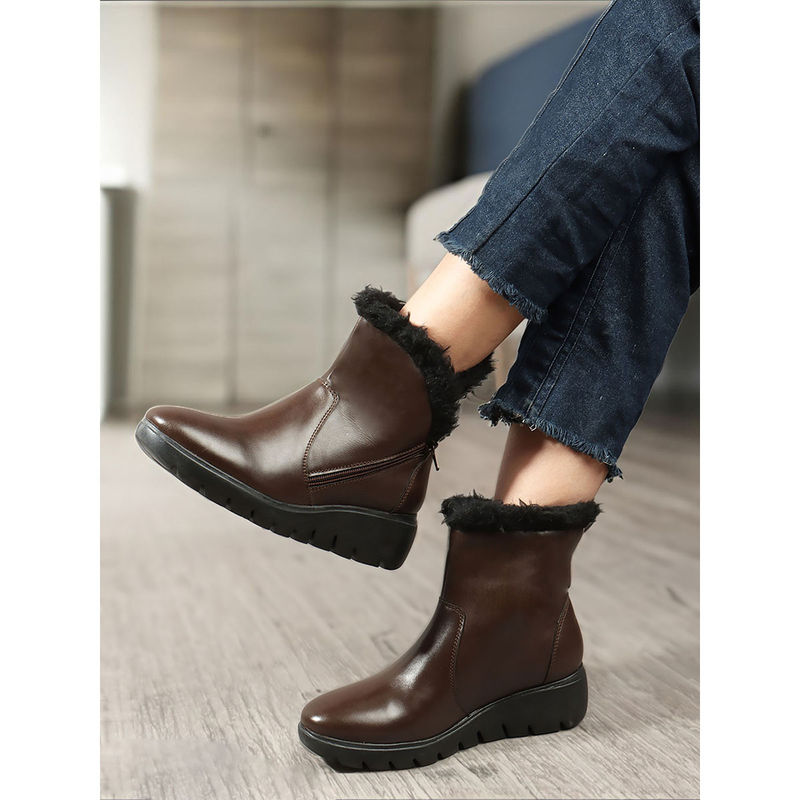 ELLE Brown Solid Party Wear Women's Casual Boots (EURO 39)