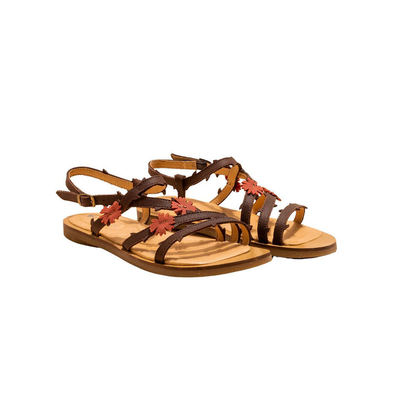 El Naturalista Brown Embellished Leather Sandals (UK 3)