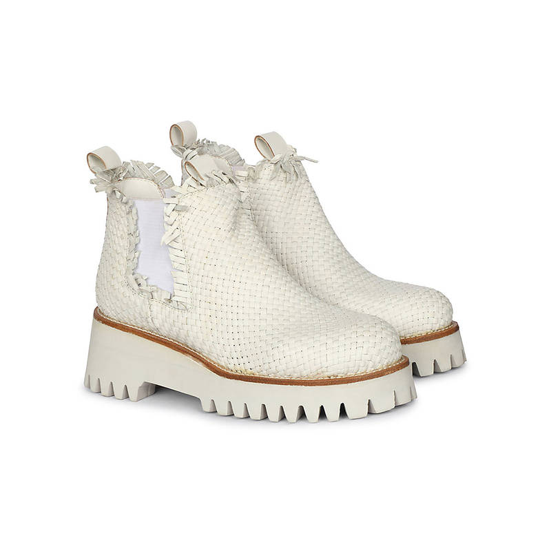 Saint G White Woven Leather Ankle Chelsea Boots (UK 4)