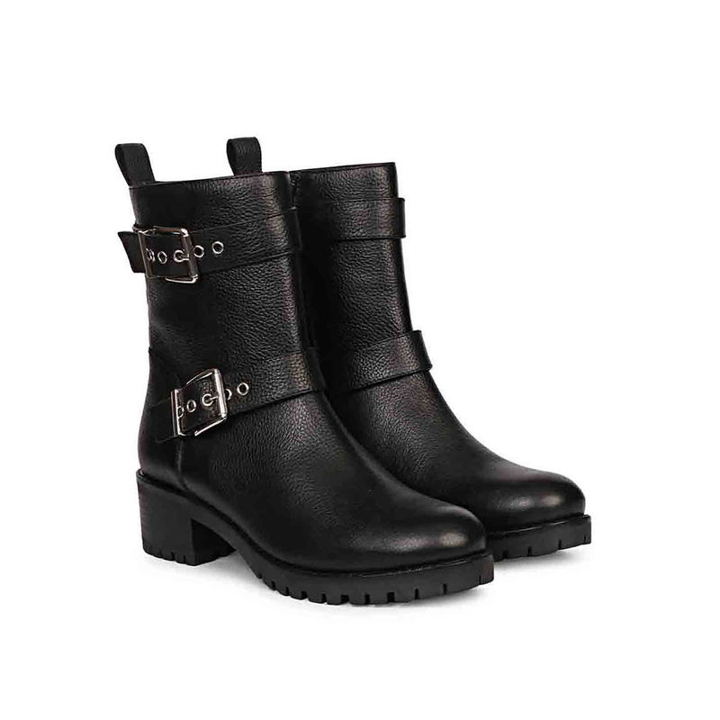 Saint G Erika Black Leather High Ankle Buckle Boots (UK 8)