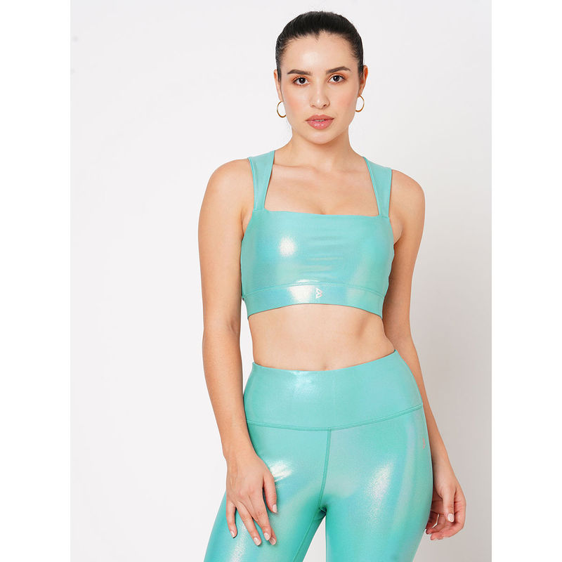 BODD ACTIVE Teal Holo Twist Back Sports Bra (XS)
