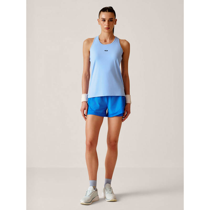 STRCH Blue Solid Regular Fit Sleeveless Round Neck Tank Top (S)