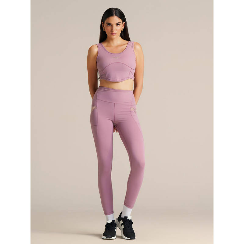 STRCH Wonder Women Solid Regular Fit Sleeveless Mauve Crop Tank Top (XS)
