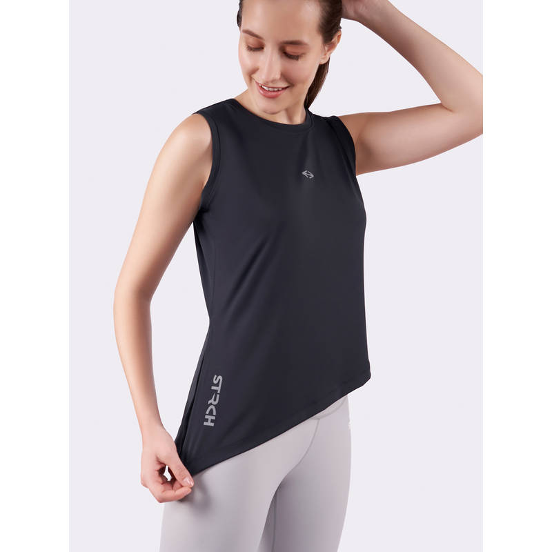 STRCH Play Core Solid Regular Fit Sleeveless Black Tank Top (XS)
