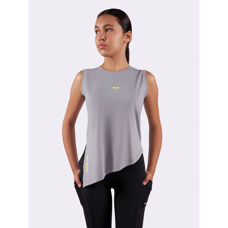 STRCH Play Core Solid Regular Fit Sleeveless Grey Tank Top (2XL)
