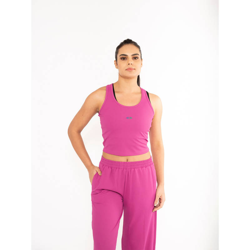 STRCH Power Active Solid Regular Fit Sleeveless Pink Crop Tank Top (XL)