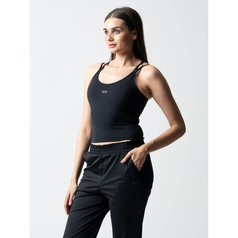 STRCH Solid Regular Fit Sleeveless Round Neck Criss Cross Tank Top (L)