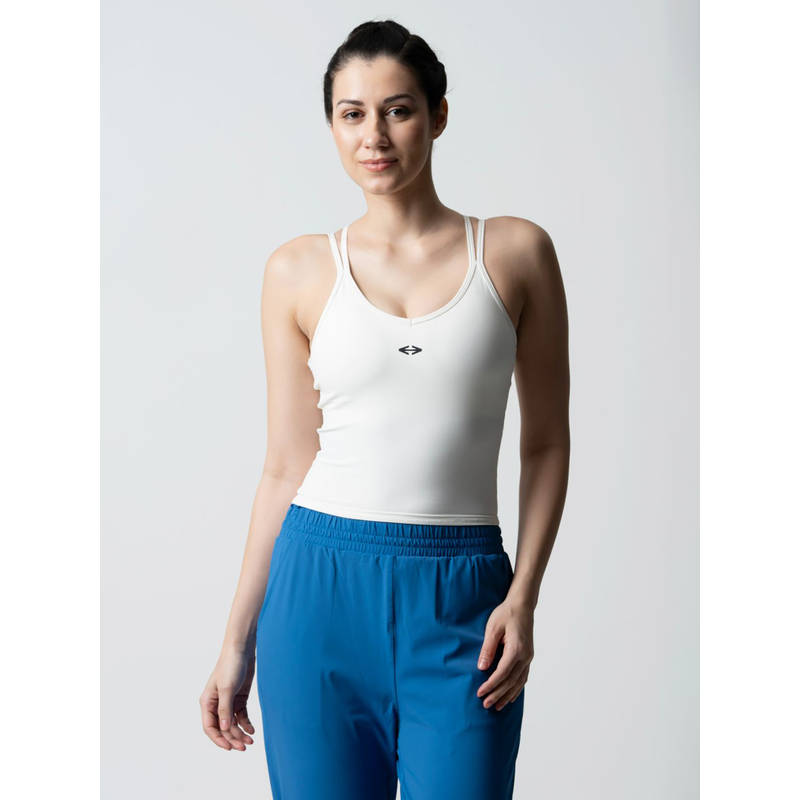 STRCH Solid Regular Fit Sleeveless Round Neck Criss Cross Tank Top (L)