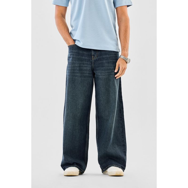 Snitch Dark Blue Washed Super Baggy Fit Casual Jeans for Men (32)