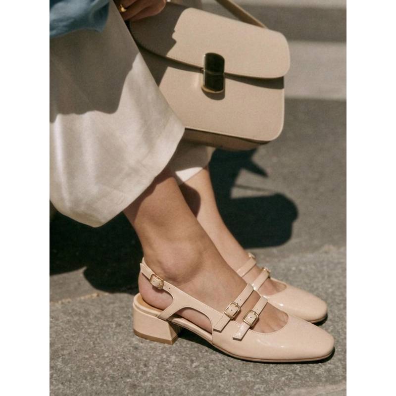 Indifeet Women Cream Glossy Mary Jane Slingback Block Heels (EURO 36)