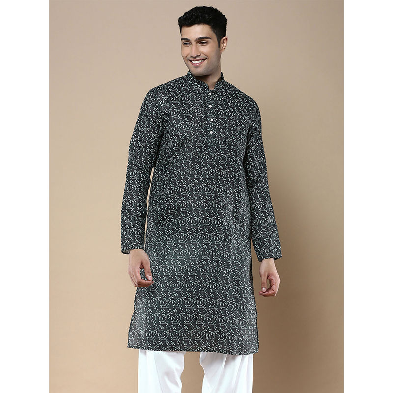 Sanwara Green Mens Designer & Stylish Printed Traditional Cotton Kurta (S)