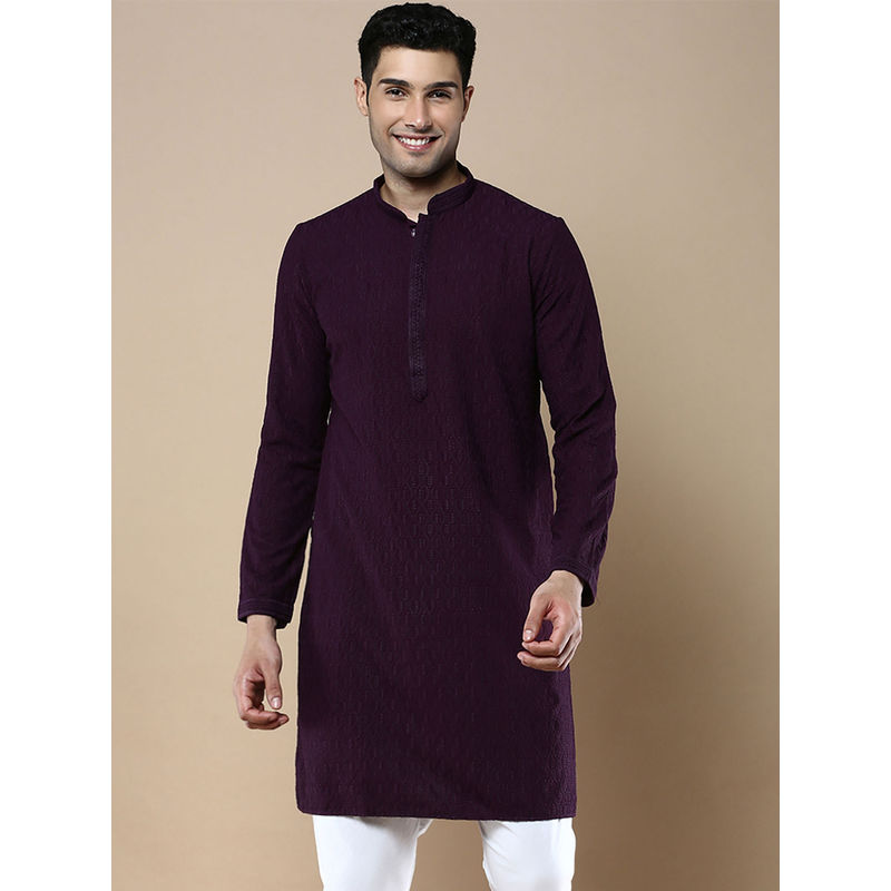Sanwara Purple Stylish Ethnic Chikankari Kurta for Men (XL)