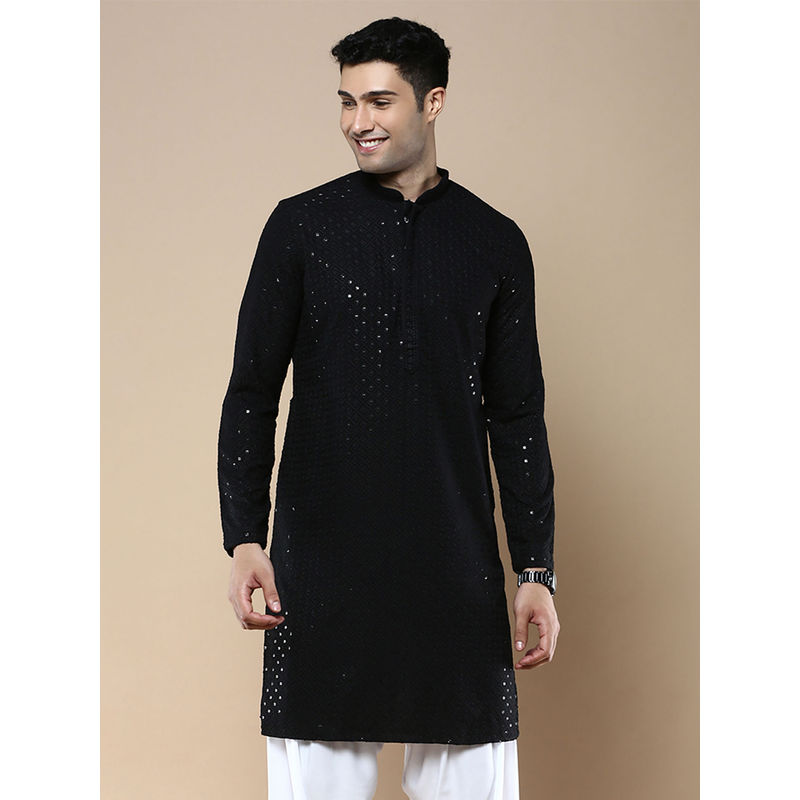 Sanwara Black Stylish Ethnic Chikankari with Sequins Kurta for Men (L)