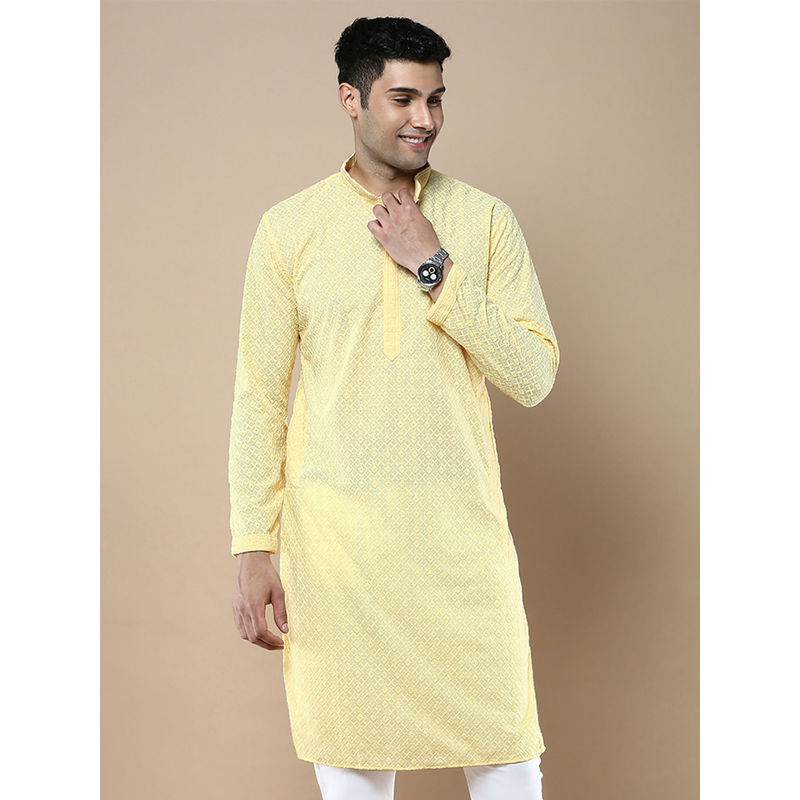 Sanwara Yellow Stylish Ethnic Chikankari Kurta for Men (S)