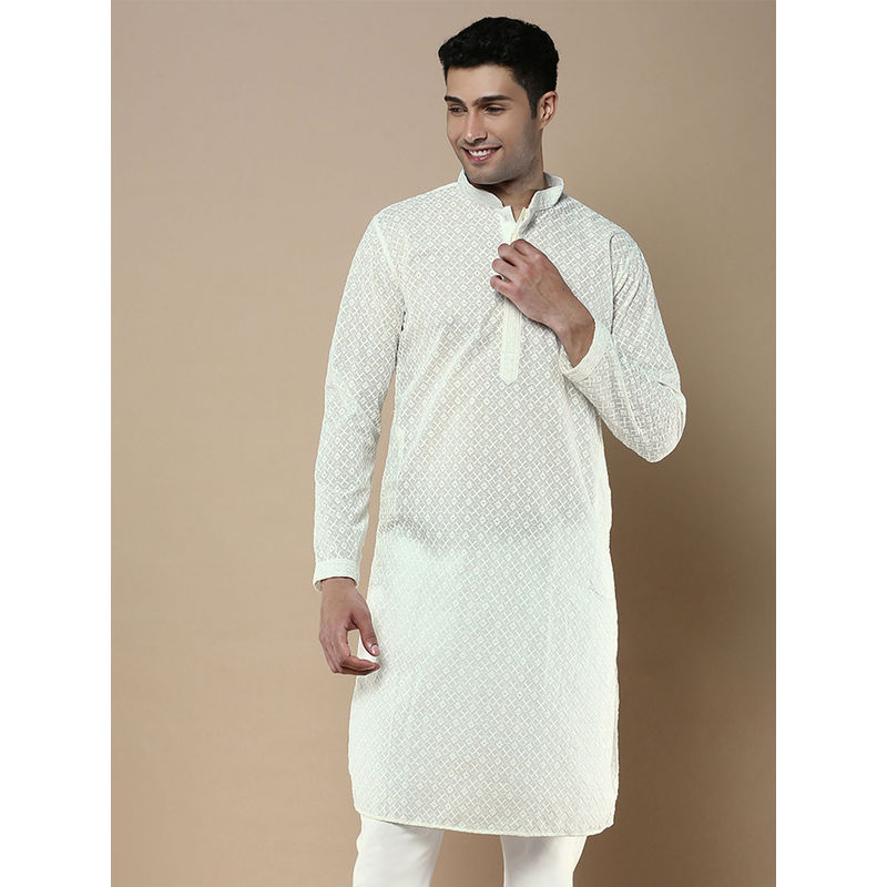 Sanwara Off White Stylish Ethnic Chikankari Kurta for Men (M)