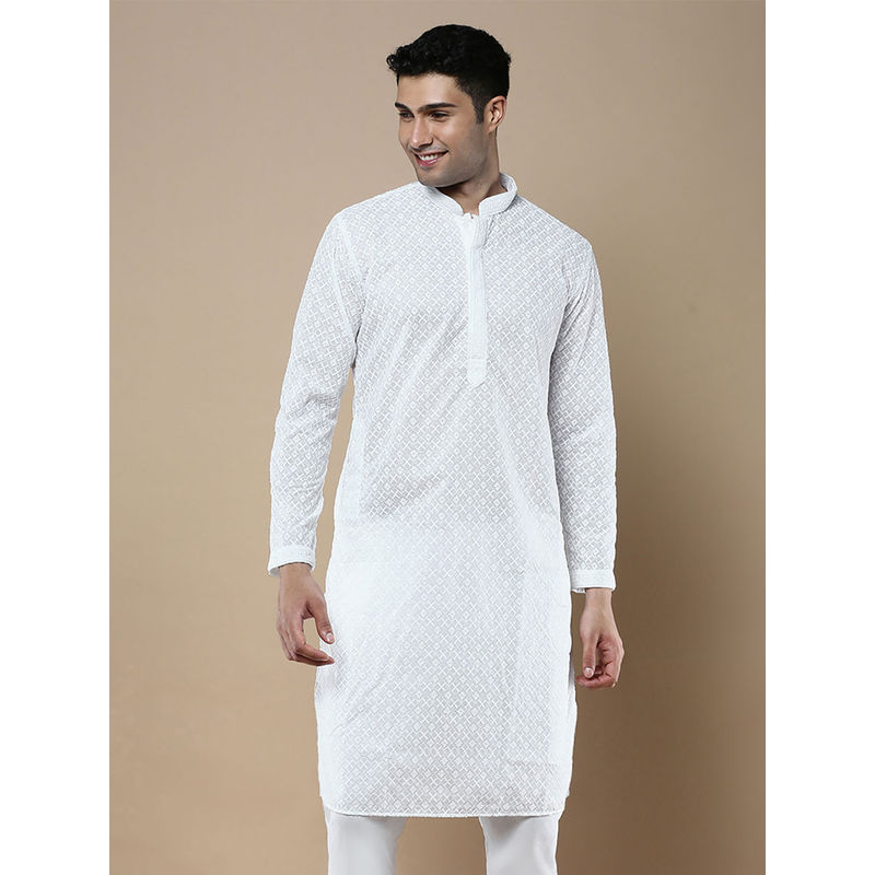 Sanwara White Stylish Ethnic Chikankari Kurta for Men (M)