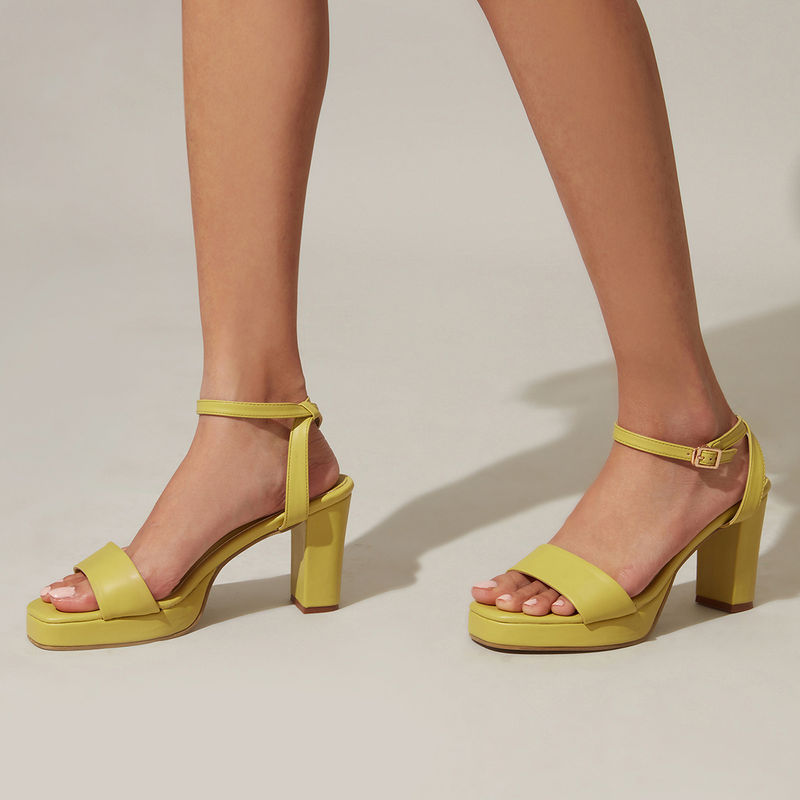 RSVP by Nykaa Fashion Lime Green Square Toe Ankle Strap Block Heels (EURO 37)
