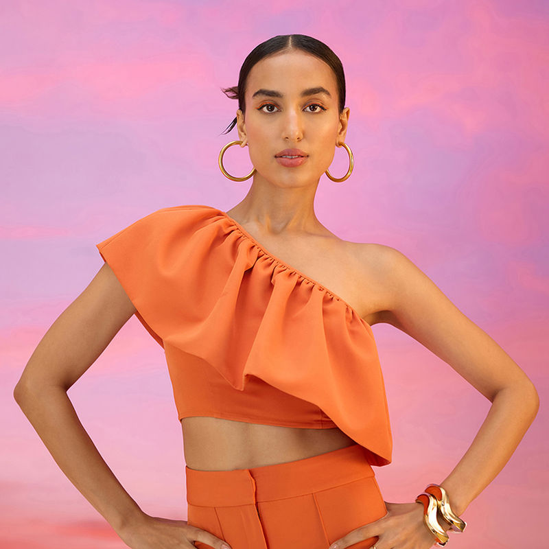 Ruffle one shoulder crop top store