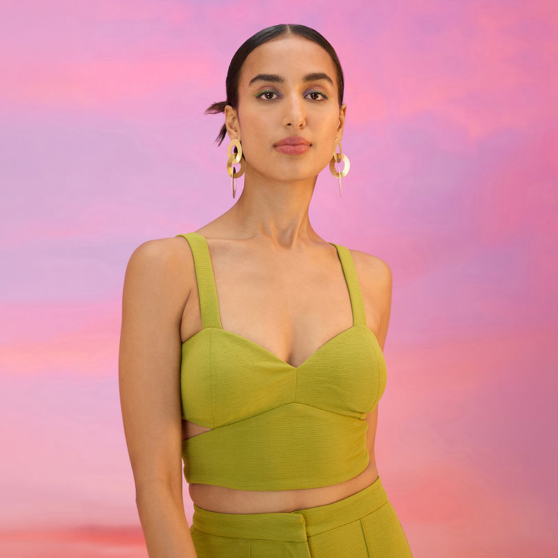 RSVP by Nykaa Fashion Olive Green Sweetheart Neck Bralette Crop Top (M)