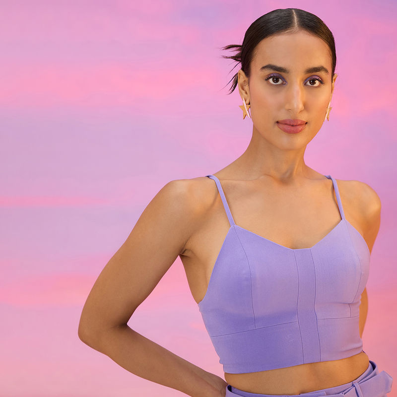RSVP by Nykaa Fashion Lilac Solid V Neck Bralette Crop Top (M)