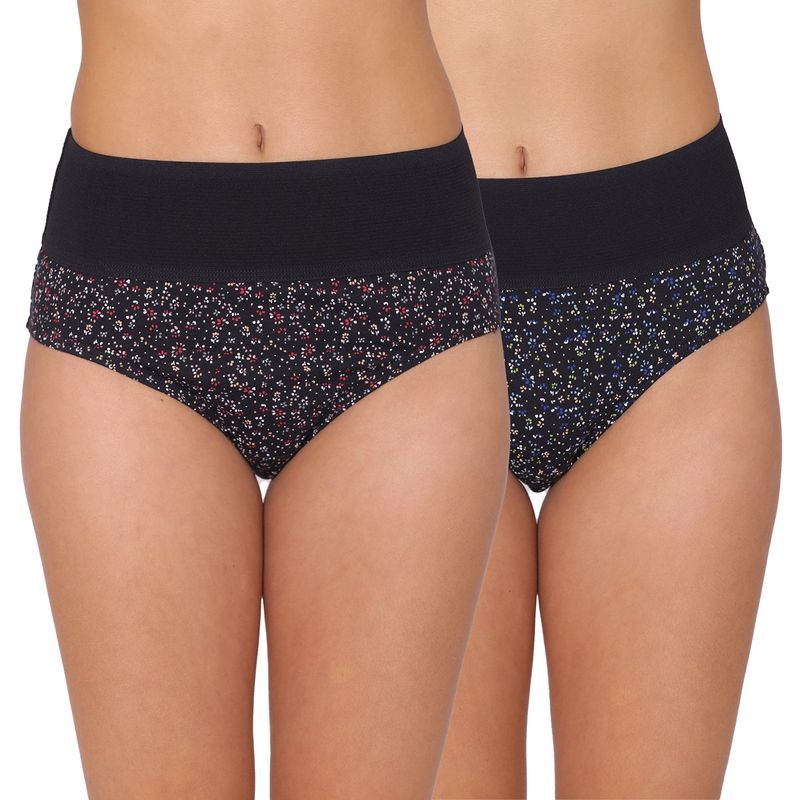 Groversons Paris Beauty High Waisted Cotton Stretch Briefs For Women - Multi-Color (Pack Of 2) (XL)