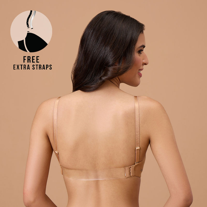 Nykd by Nykaa Multiway Luxe Transparent Back 3/4th Coverage Padded Non Wired T-Shirt Bra-NYB373-Tan (36D)