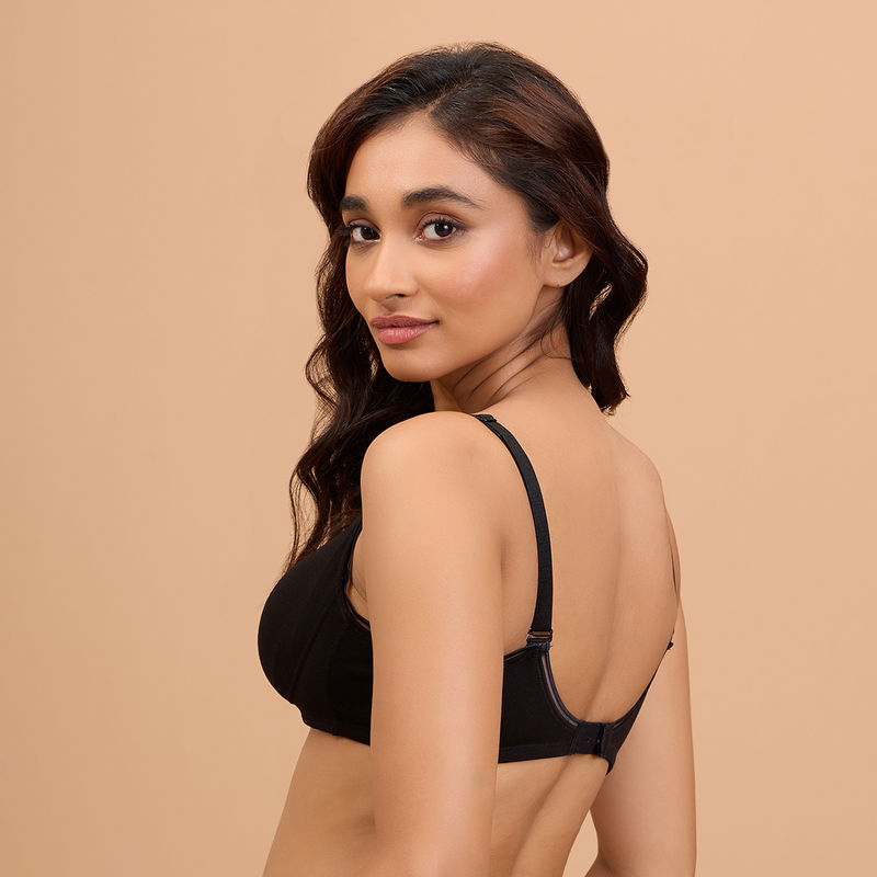 Nykd By Nykaa Cotton Deep Neck Non Padded Non Wired Bra with Low Back-NYB391-Black (36B)