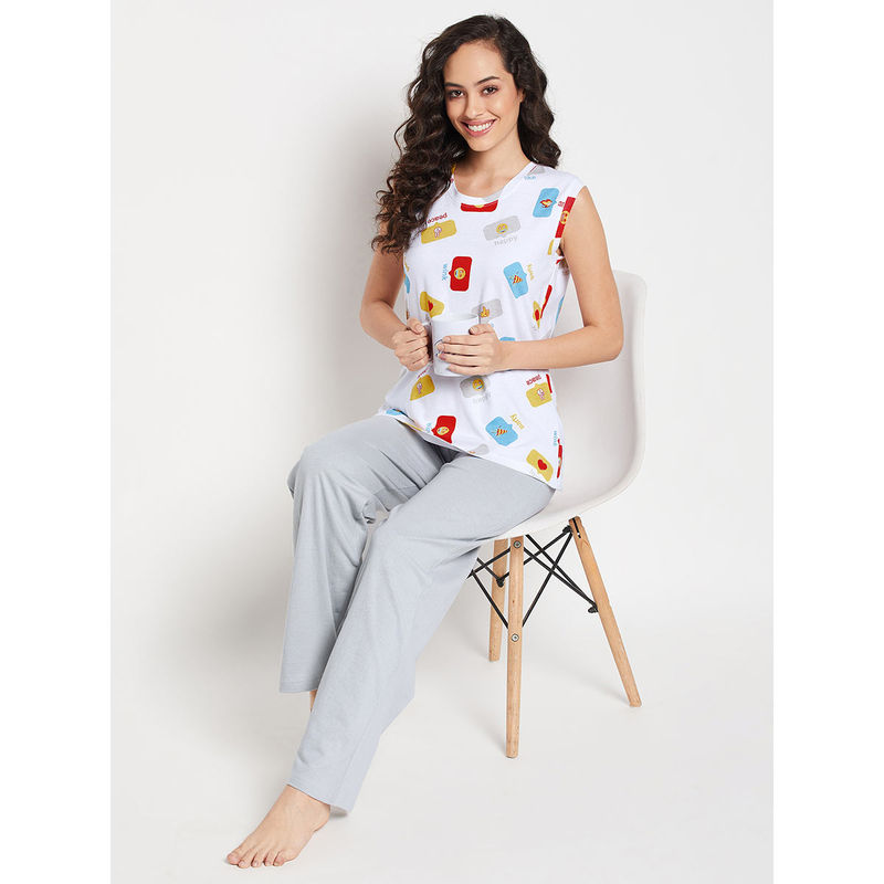 Clovia Cotton Printed Top & Pyjama Set (S)