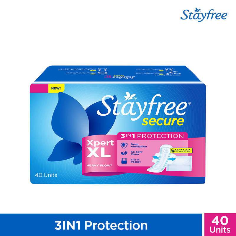 Stayfree Secure 3-in-1 Protection Xpert XL For Heavy Flow