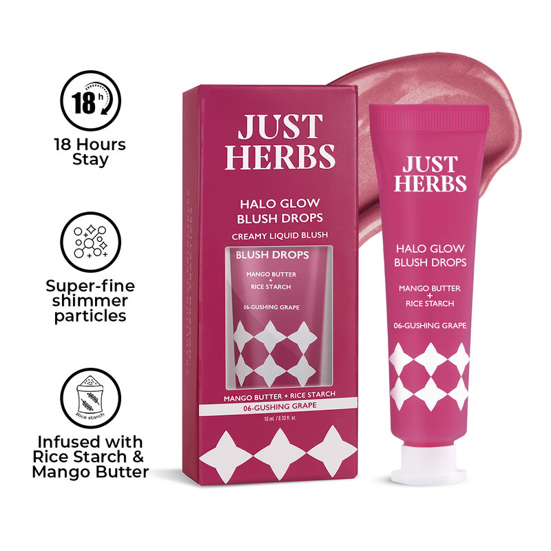 Just Herbs Halo-Glow Blush Drops Creamy Liquid Blush - 06 Gushing Grape