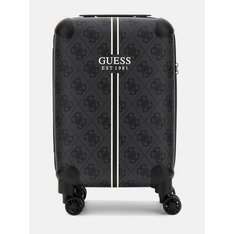 Guess Charcoal Monogram Polyurethane Kallisto 18 In 8 Wheeler Trolley Bag (S)
